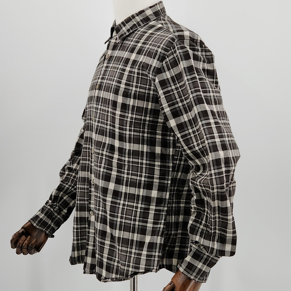 John Varvatos USA Mens Luxury Plaid Shirt Long Sleeve Black White Gray L - Picture 4 of 13